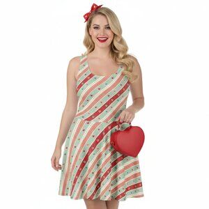 Vintage Pinup Fit & Flare Valentine's Day Heart Stripe Dress